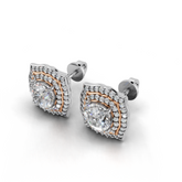 Exquisite Halo Diamond Earrings - Two-Tone Elegant Studs